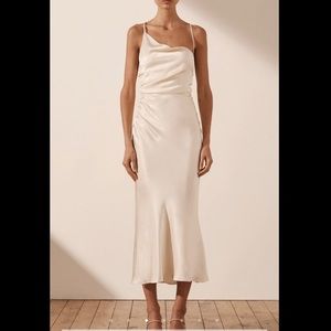 Shona Joy “La Lune” asymmetrical midi in ivory